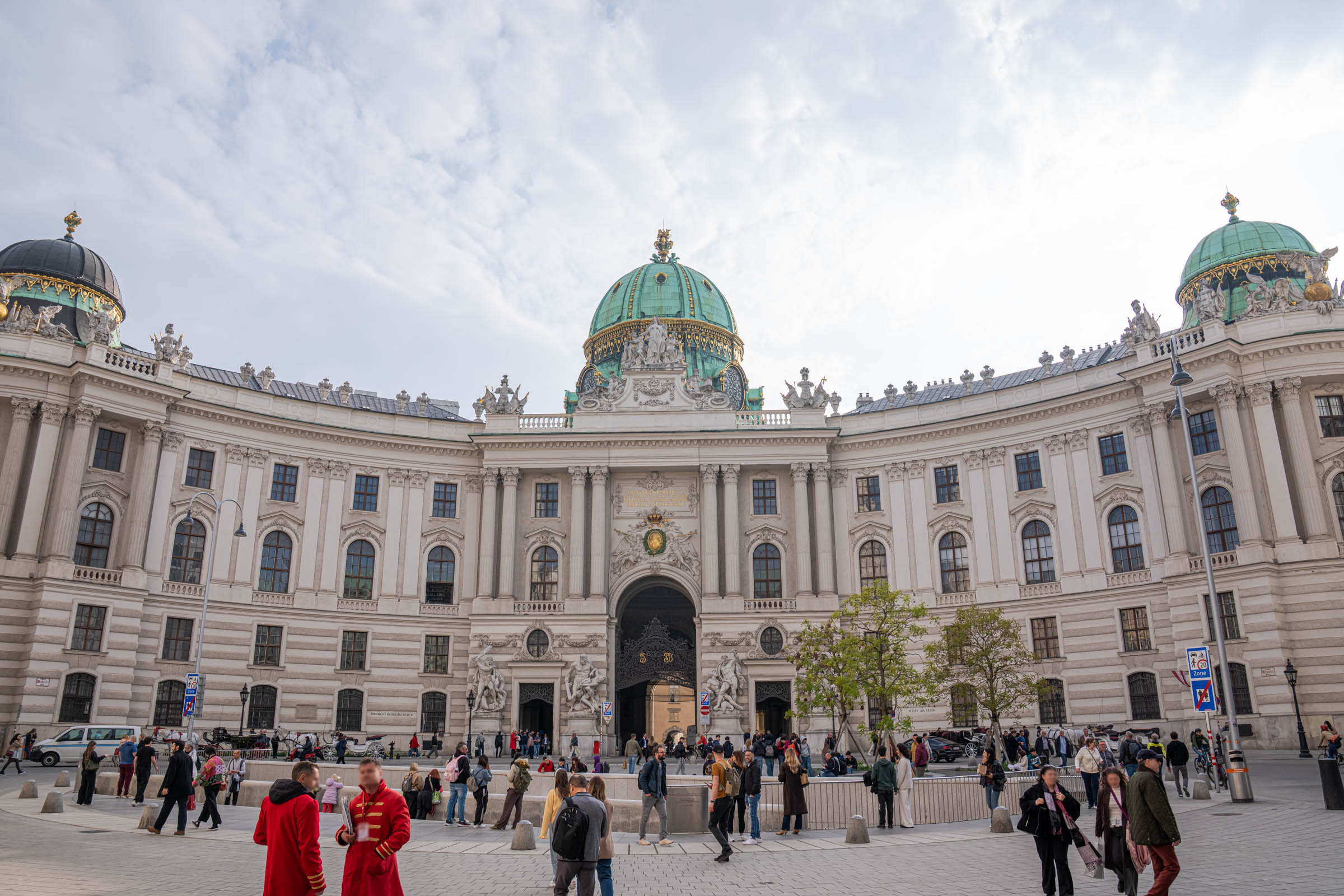 St. Michael's Wing of Hofburg Palace with its majestic green dome seen from Michaelerplatz in Vienna