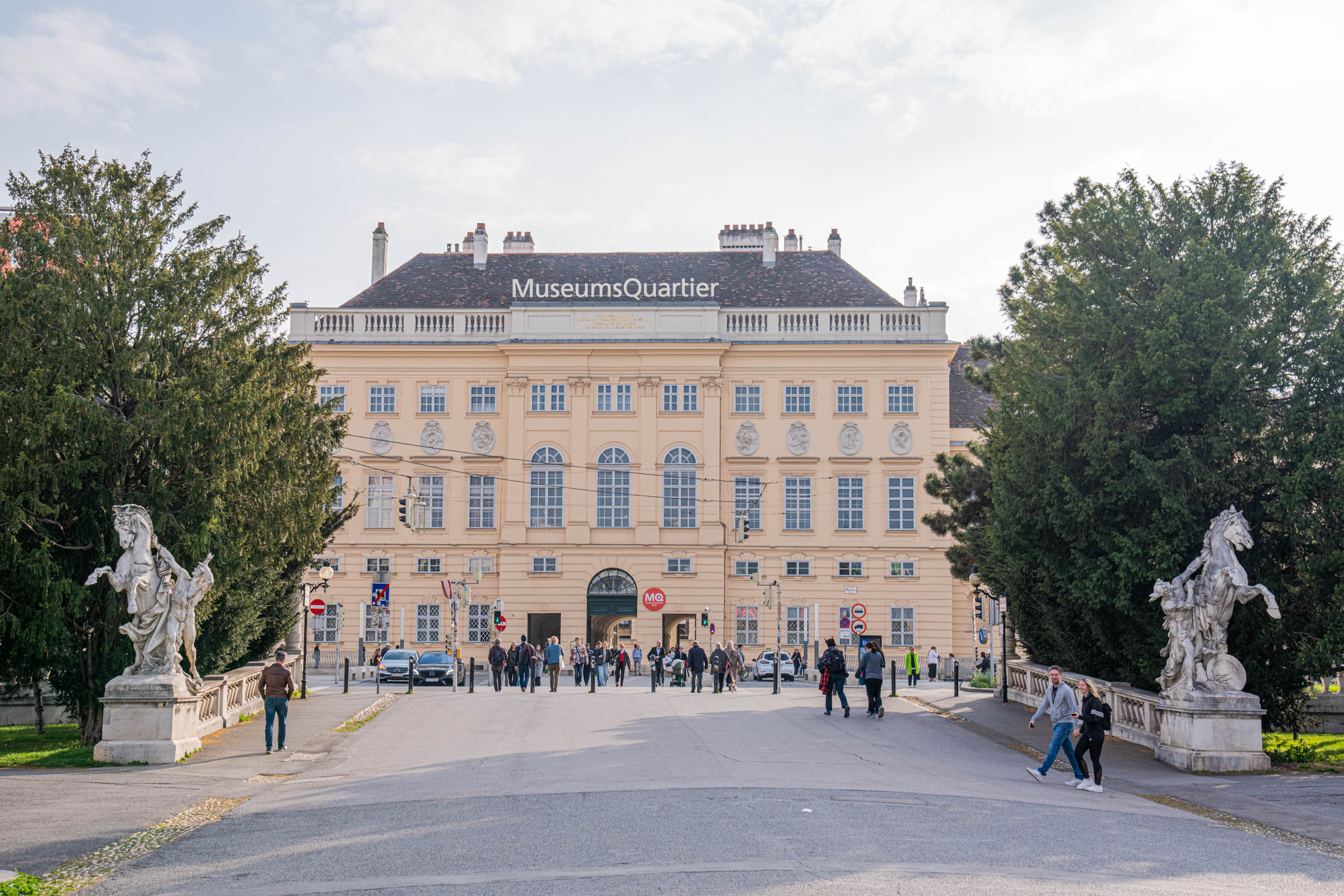 Baroque entrance facade of the MuseumsQuartier Vienna, one of Europe's largest cultural districts