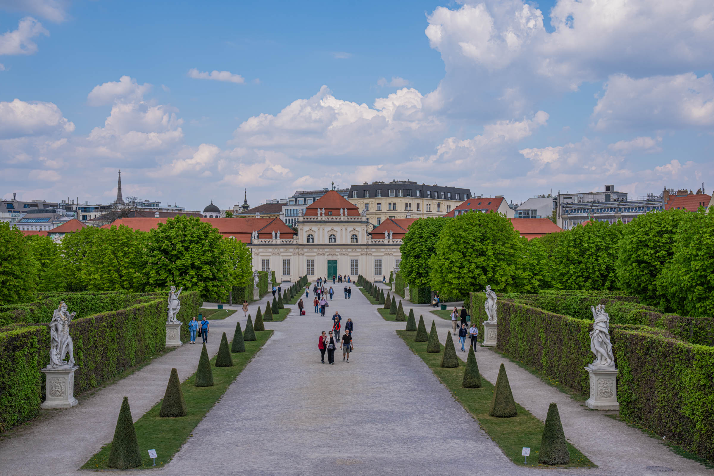 Garden facade of Upper Belvedere Palace Vienna, a baroque masterpiece under a bright blue sky