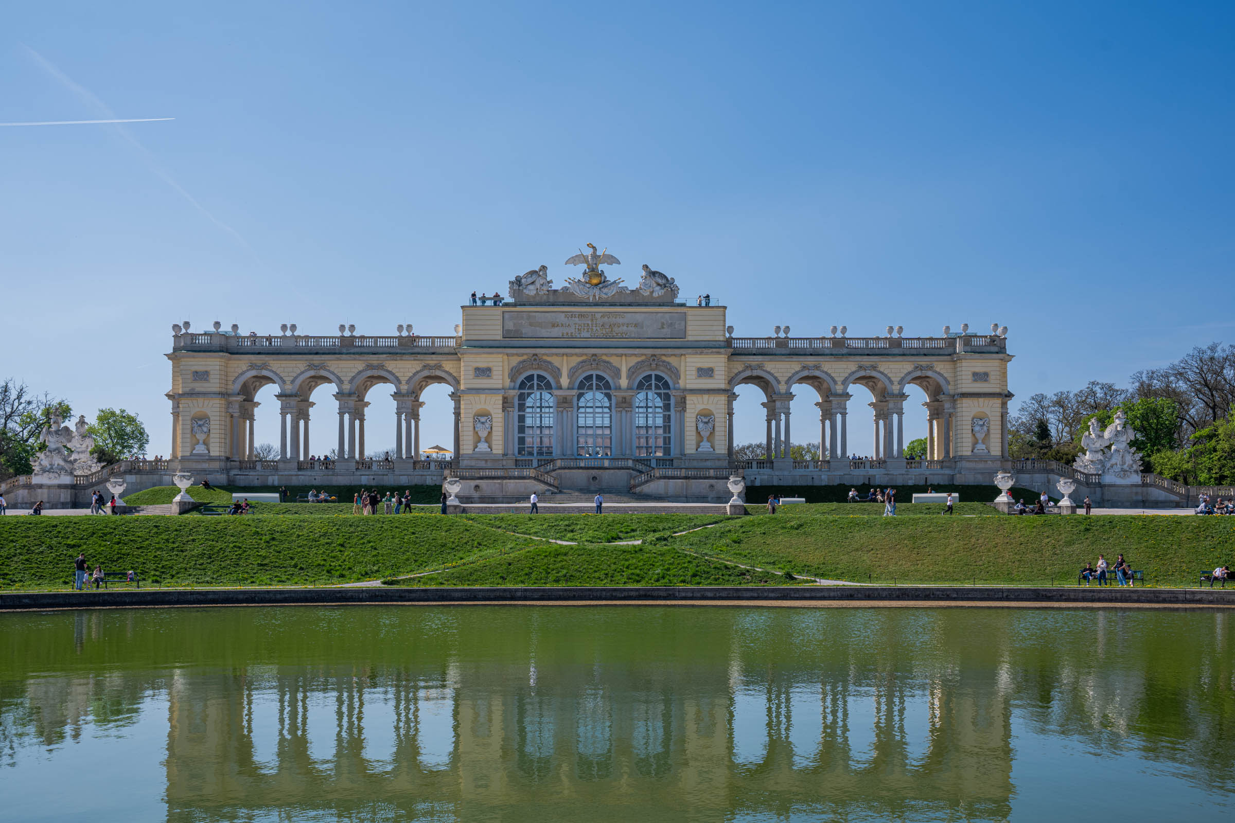The Gloriette at Schönbrunn Palace Vienna reflected in the pond on Schönbrunn Hill, Austria
